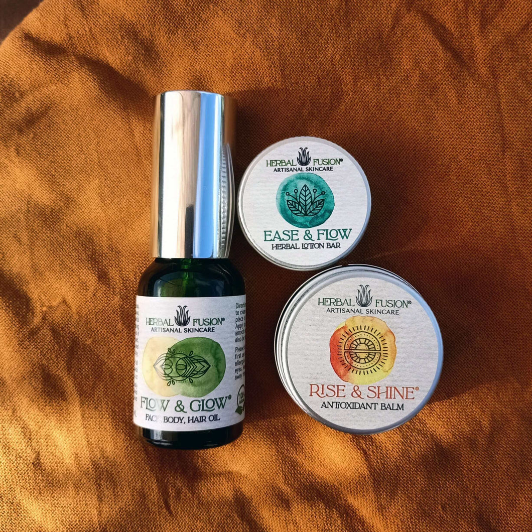 Small bundle multi-collection of all-natural oil, balm, bar